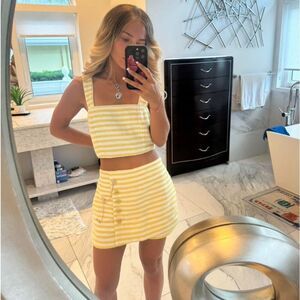 Christian Lacroix Yellow Striped Sailing Cruise Crop Top & Mini Skort Set size S